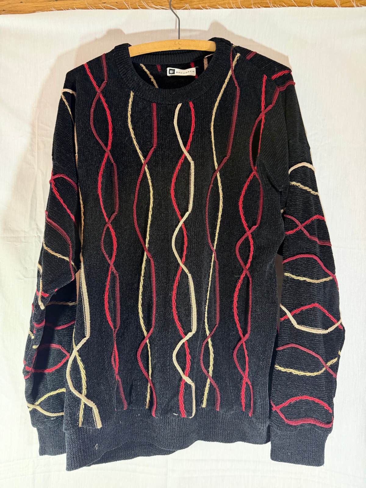 Vintage Bachrach 3d Coogi Style Grandpa Sweater Size Xl Made In Usa Black & Red